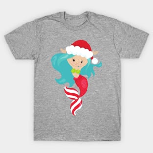 Christmas Mermaid, Santa Hat, Xmas, New Year T-Shirt